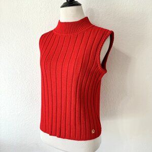 St. John Sport Red Ribbed Knit Sleeveless Top